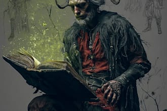 design a fantasy horror character and concept art
