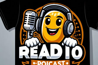 design high quality radio podcast mascot logo with t shirt design