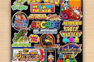 custom arcade logo design retro, neon and  gaming inspired branding