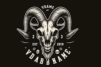 do vintage skull goat head logo design