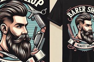 design high quality barber shop mascot logo with t shirt design