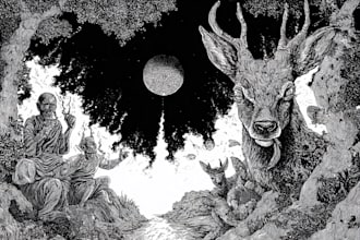 draw stencil detailed black and white illustration