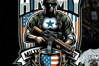 design high quality army mascot logo with t shirt design