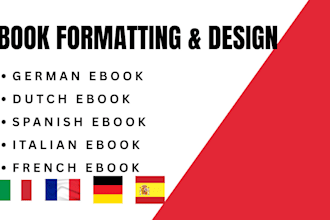 format, design german dutch ebook , italian french book, spanish book formatting