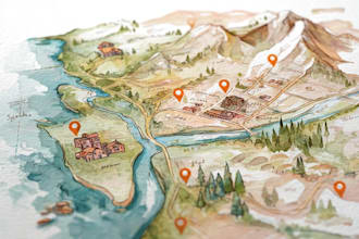create a detailed watercolor map illustration of your city