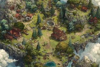 design fantasy map illustration isometric map, or city map