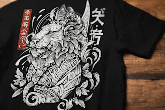 create animal linocut tshirt design for brands