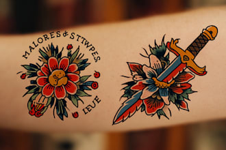 create awesome traditional or old school tattoo style design