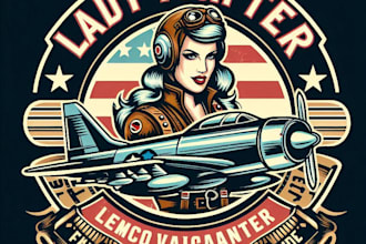 design high quality vintage retro custom lady fighter jet logo