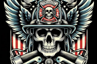 design high quality retro skull eagle firefighter logo with fastest delivery