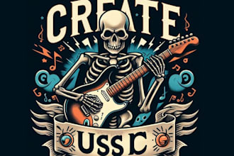 create music rock skeleton t shirt guitar logo