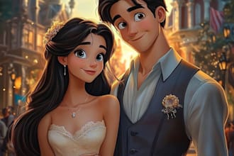 draw cartoon disney couple portrait