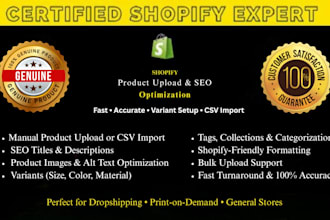 upload and SEO optimize shopify products with images and variants