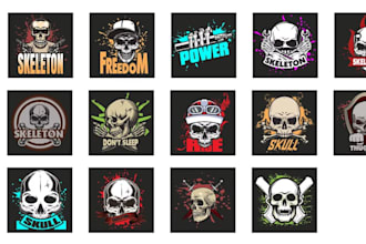 design hand drawn skeleton skull halloween horror logo