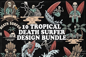 do vintage skull tropical surfing logo with illustration design