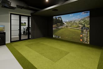 3d indoor golf simulator,neon led lights,mirrors,big screen,disco ball,hand bars