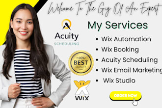 do wix booking setup acuity scheduling dubsado and wix automation, wix studio