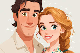custom couple portrait in disney characters
