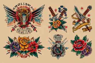 create any design in traditional tattoo or old school style