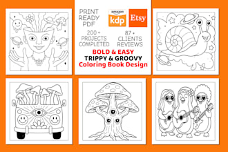 design trippy and groovy bold and easy KDP coloring book