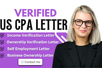 write a verified CPA letter for income verification or business ownership letter