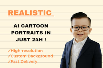 cute ai cartoon portrait with custom style and bg in 24h