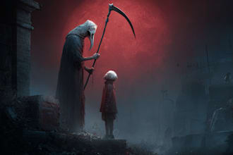 draw detailed dark, horror, metal, creepy art illustration