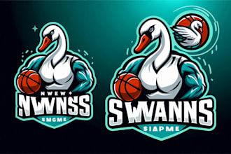 create drawing swans mascot logo with text with any file