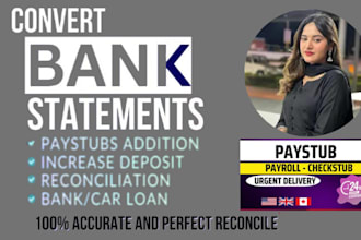 create paystub, check stubs, w2, w3, w9 and bank reconciliation for you
