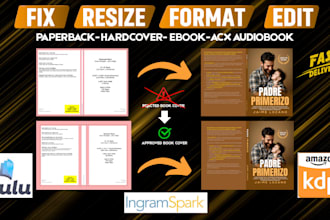fix, edit, resize, format rejected book cover design for KDP, lulu, ingramspark