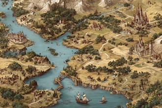 draw high quality professional fantasy map for dnd campaign,