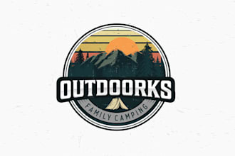 design amazing outdoorks family camping logo