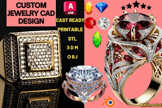 make 3d jewelry cad designs for rings in stl file ready for printing and casting