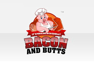 design mascot bacon butts food truck logo