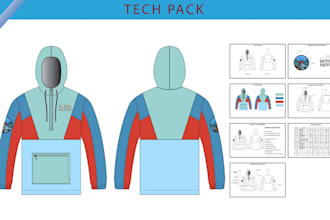 do technical flat sketch, tech pack cad and garments design