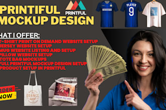 setup printiful mockup design for t shirt jersey mug pillow tote bag mockups