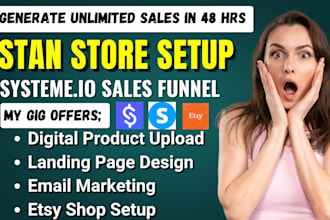 design systeme io sales funnel, stan store, stan store marketing, etsy listing