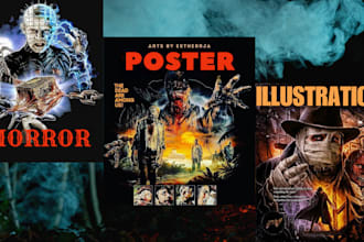 design retro horror vintage 70s 80s dark art comic movie album travel poster