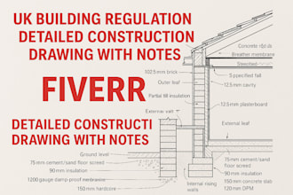 create UK building regulation detailed construction drawing with notes