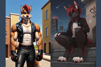 draw custom furry art, fursona, anthro oc in anime, chibi, sfw or nsfw style