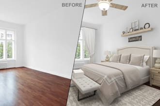 do 3d virtual renovation, virtual staging, virtual décor for bedroom, kitchen