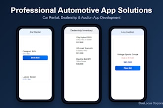 build a professional car rental app, dealership app, and auction app