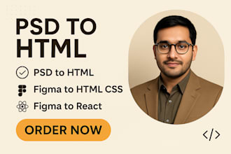 convert PSD to HTML, figma to HTML CSS, or figma to react professionally