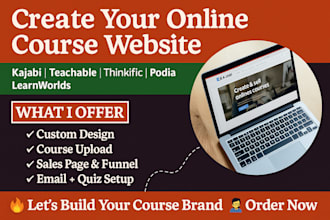create online course website on thinkific teachable, podia, kajabi or learnworld