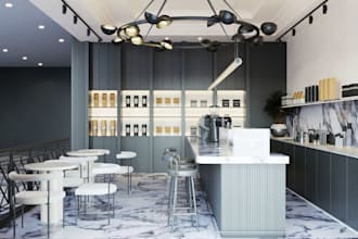 visualize 3d interior coffee shop, restaurant, retail store,nightclub,pub,bar,VR