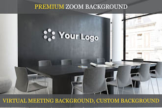 zoom virtual wallpaper background with logo, office mockup, google meet designs