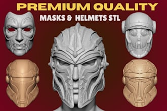 create wearable cosplay 3d model, 3d mask, a 3d helmet, for 3d printed cosplays