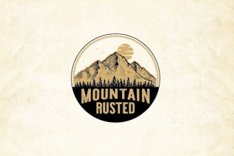 design vintage mountain logo rusted weathered outdoor branding