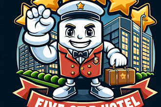 design high quality five star hotel mascot logo with t shirt design