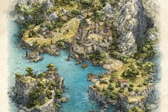 design fantasy map illustration isometric map, event or city